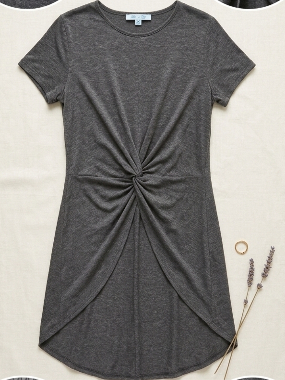 She+sky Charcoal Grey High-Low T-shirt Dress With Twist Front Knott Size M